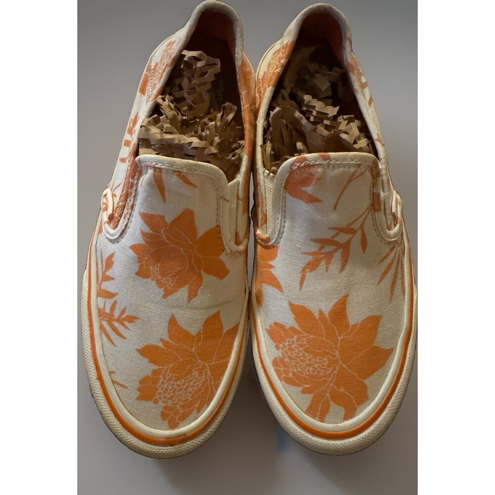 EUC Vans Slip-On SF Island Floral Autumn Sunset Orange M7 W8.5